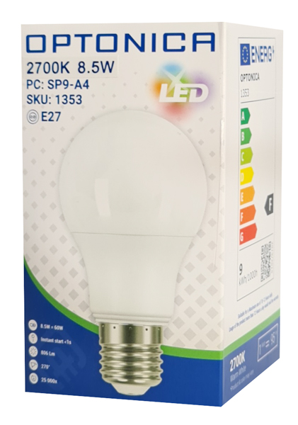 OPTONICA LED  A60 1353, 8.5W, 2700K, E27, 806lm OPT-1353