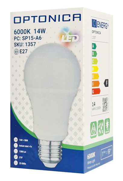 OPTONICA LED λάμπα A60 1357, 14W, 6000K, E27, 1380lm OPT-1357