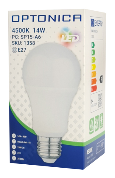 OPTONICA LED  A60 1358, 14W, 4500K, E27, 1380lm OPT-1358