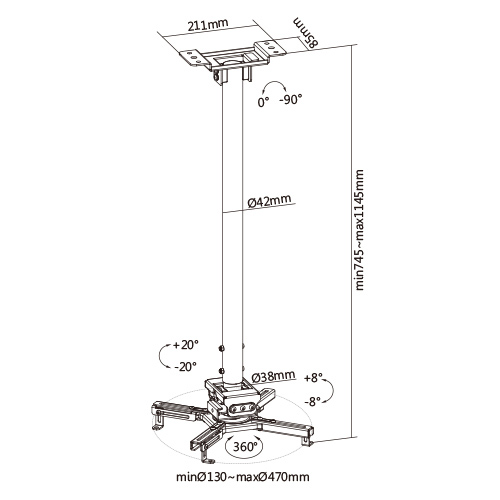 BRATECK βάση projector οροφής PRB-20-01L, 35kg PRB-20-01L