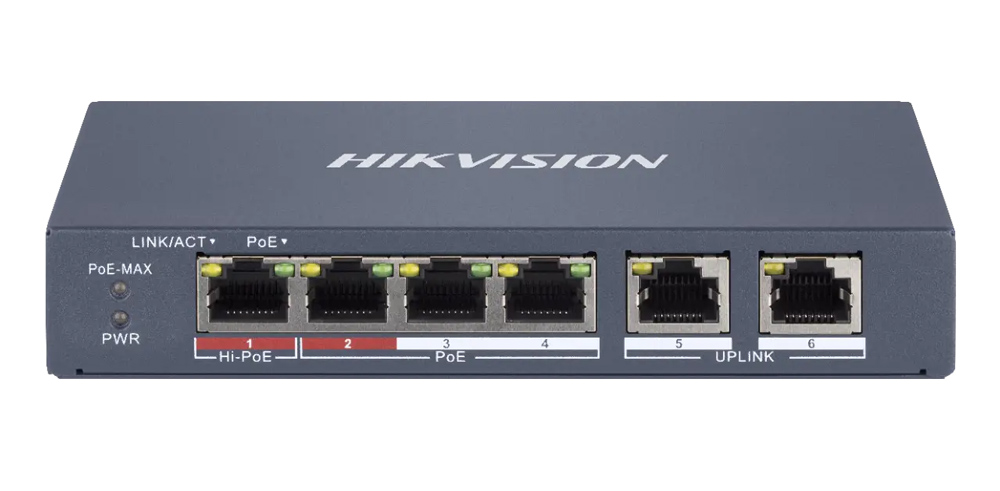 HIKVISION Managed switch DS-3E1106HP-EI, 4x PoE & 2x RJ45 ports, 100Mbps DS-3E1106HP-EI