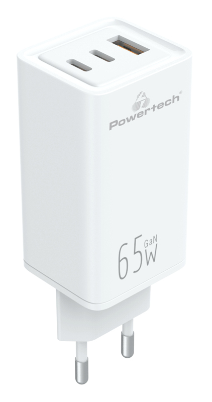 POWERTECH   PT-1094, USB & 2x USB-C, 65W, GaN,  PT-1094