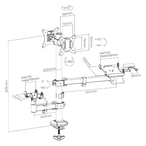 BRATECK βάση γραφείου PMM-02SD για 2x οθόνες 17-32/POS/printer PMM-02SD