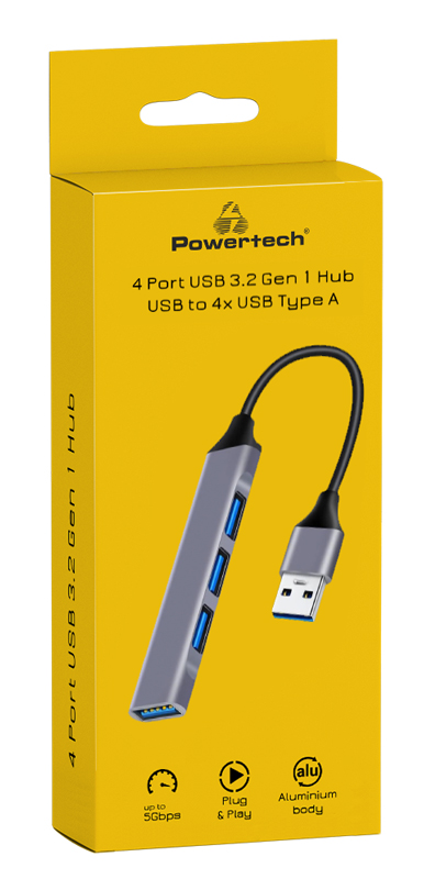 POWERTECH USB hub PT-1114, 4x , 5Gbps, USB ,  PT-1114