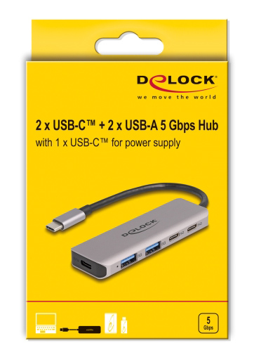 DELOCK USB hub 64239, 4x , 5Gbps, USB-C ,  64239