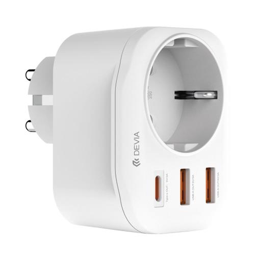  Devia WW09-F-PD Auto Power 1AC & 3  USB (2x USB A, 1x USB C) PD QC 20W Smart 