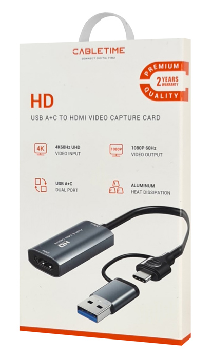 CABLETIME video capture CT-ACHC-AG, HDMI/USB & USB-C, 4K/60Hz,  CT-ACHC-AG