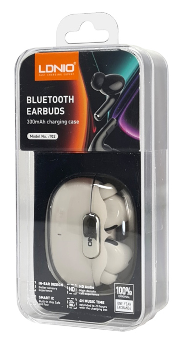 LDNIO earphones με θήκη φόρτισης T02, True Wireless, HiFi, Φ13mm, λευκά 5210131078662