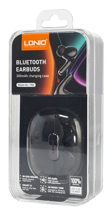 LDNIO earphones με θήκη φόρτισης T02, True Wireless, HiFi, Φ13mm, μαύρα 6933138601020