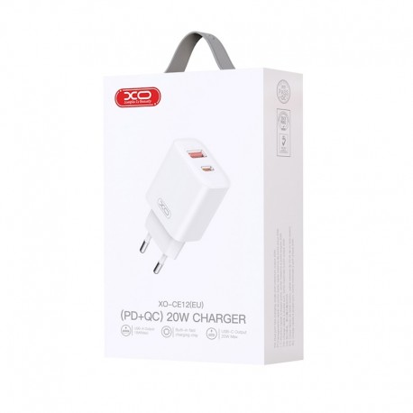 XO CE12 PD Usb-C+Usb Wall Adapter Charger 20W QC 3.0 White