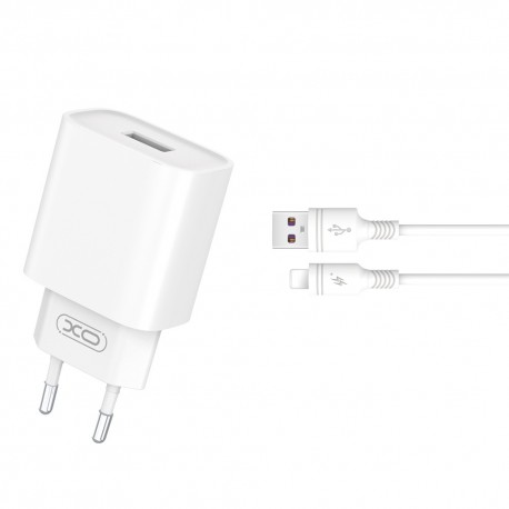 XO CE02D Wall Adapter Usb QC3.0 18W+Lightning Data Cable White