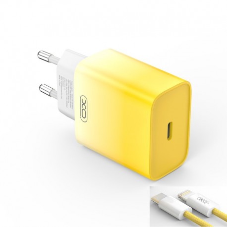 XO CE18 PD Type-C Wall Adapter 30W+Type C/Lightning Yellow/White