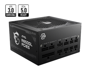 MSI PSU 850W MAG A850GL PCIE5, 80+ GOLD CERTIFIED, FULL MODULAR CABLES, FLUID DYNAMIC BEARING 120MM QUIET & COOL FAN, 7YW.