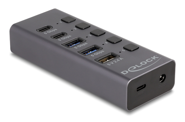 DELOCK USB hub 64248  , 5x , 5Gbps, USB/USB-C ,  64248