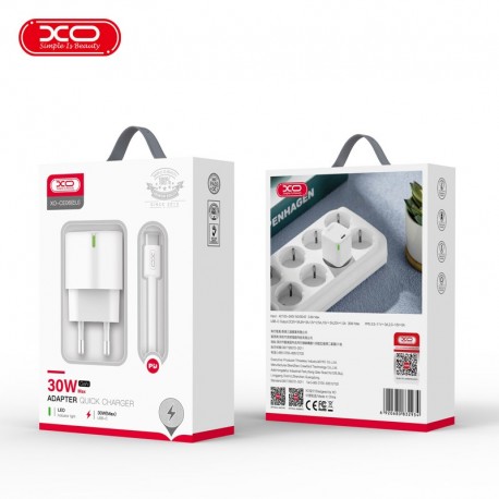 XO CE06 PD Wall Adapter Charger 30W Usb-C+Usb-C/Usb-C Data Cable White