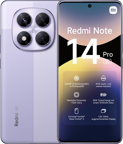 XIAOMI REDMI NOTE 14 PRO 5G 256GB ROM/8GB RAM LAVENDER PURPLE EU