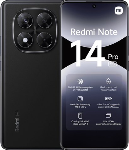 XIAOMI REDMI NOTE 14 PRO 5G 256GB ROM/8GB RAM MIDNIGHT BLACK EU