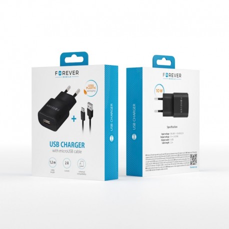 Forever TC-011Usb 2A Wall Adapter Charger+Micro Usb Cable Black