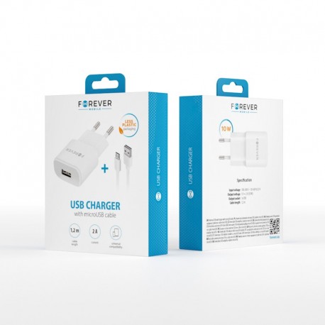 Forever TC-011Usb 2A Wall Adapter Charger+Micro Usb Cable White