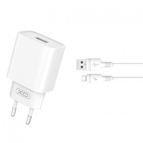 XO CE02D Wall Adapter Usb QC3.0 18W+Usb-C Data Cable White