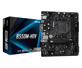 ASROCK MB B550M-HDV, SOCKET AMD AM4, CS AMD B550, 2 DIMM SOCKETS DDR4, D-SUB/DVI-D/HDMI, LAN GIGABIT, MICRO-ATX, 2YW.