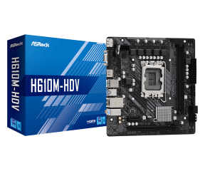 ASROCK MB H610M-HDV/M.2 R2.0, SOCKET INTEL LGA1700 14th/13th/12th GEN, CS INTEL H610, 2 DIMM SOCKETS DDR4, D-SUB/DP/HDMI, LAN GIGABIT, MICRO-ATX, 3YW.