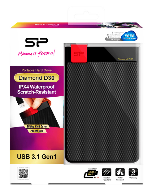 SILICON POWER  HDD 1TB Diamond D30 D3S, USB 3.2, Black SP010TBPHDD3SS3K