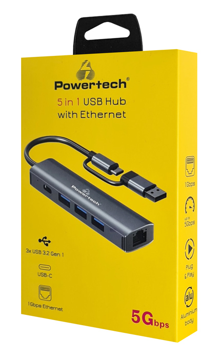 POWERTECH USB hub PTR-0150   , 4 , USB & USB-C,  PTR-0150