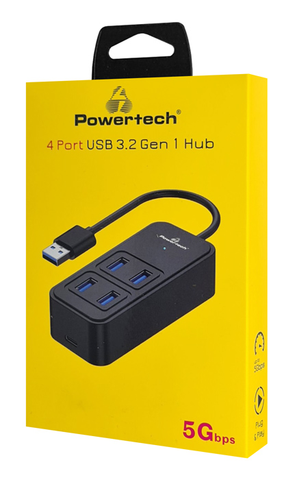 POWERTECH USB 3.2 hub PTR-0153, 4x , 5Gbps, USB ,  PTR-0153