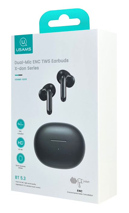 USAMS earphones με θήκη φόρτισης US-XD19, TWS, ENC, Φ13mm, μαύρα BHUENCXD01