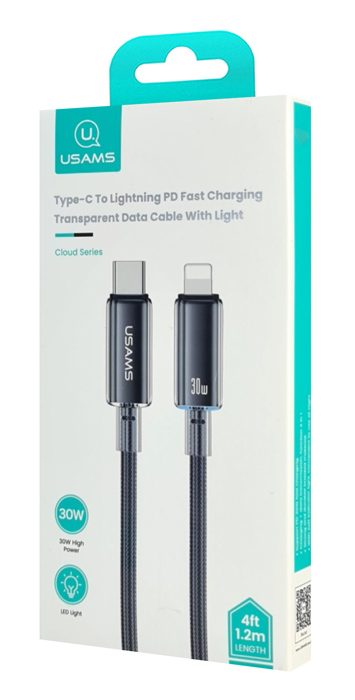 USAMS καλώδιο Lightning σε USB-C US-SJ659, 30W, 480Mbps, 1.2m, μαύρο SJ659USB01