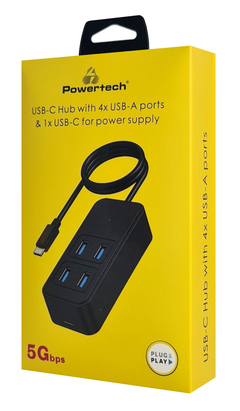 POWERTECH USB 3.2 hub PTR-0156 4x , 5Gbps, USB-C , 1m,  PTR-0156