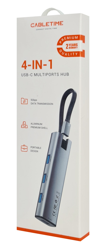 CABLETIME USB hub CT-HUBP4, 4x , 5Gbps, USB-C ,  CT-HUBP4-AG