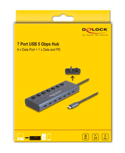 DELOCK USB-C hub 63410  , 7x , 5Gbps, 20W, USB-C ,  63410