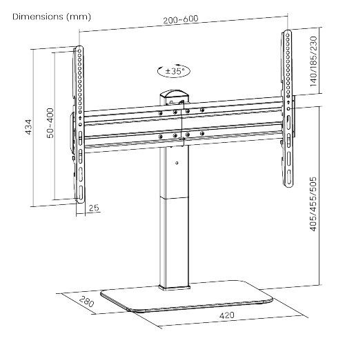 POWERTECH επιτραπέζια βάση PT-1328 για τηλεόραση 37-70, 40kg PT-1328