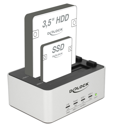 DELOCK docking station 63991, clone function, 2x 2.5/3.5 SSD/HDD, 5Gbps 63991