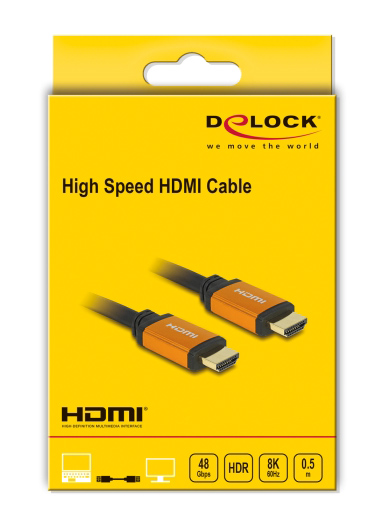 DELOCK καλώδιο HDMI 85726, 8K/60Hz, 48 Gbps, eARC, HDR, 0.50m, μαύρο 85726