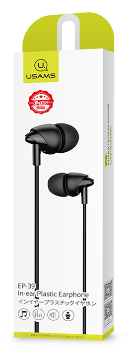 USAMS earphones με μικρόφωνο EP-39, 3.5mm σύνδεση, Φ10mm, 1.2m, μαύρα HSEP3901