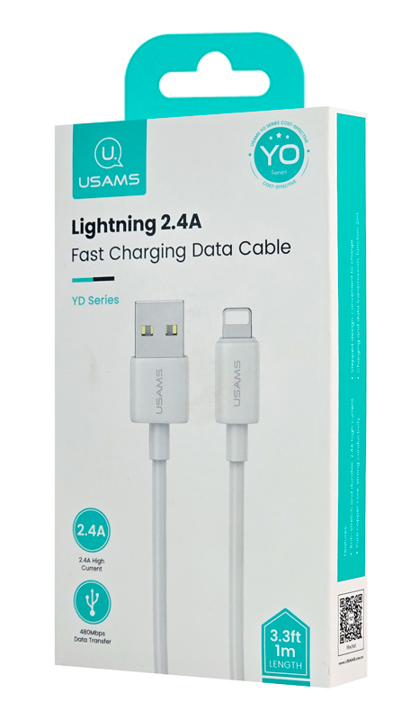 USAMS καλώδιο Lightning σε USB US-SJ709, 12W, 480Mbps, 1m, λευκό SJ709USB02