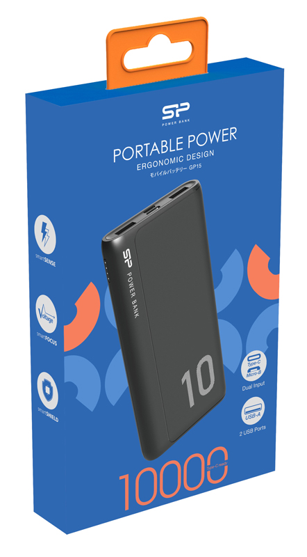 SILICON POWER power bank GP15, 10000mAh, 2x USB output, 2.1A,  SP10KMAPBKGP150K