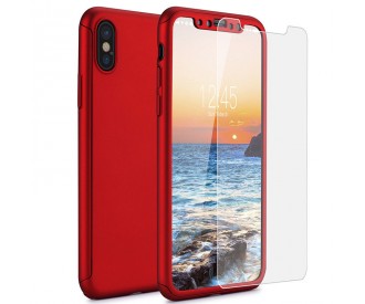 360 Full Cover & Temp.Glass iPhone X/XS Red