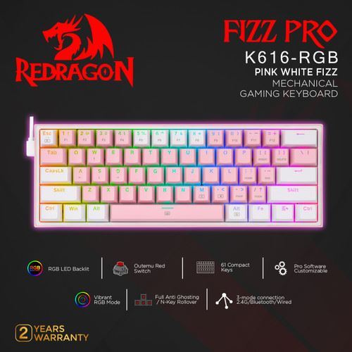 Gaming  - Redragon K616-RGB Fizz Pro (Pink/White)