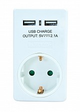 POWERTECH Αντάπτορας ρεύματος schuko PT-767, 2x USB, λευκός PT-767