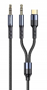 USAMS καλώδιο ήχου 3.5mm σε USB-C & 3.5mm US-SJ555, 1.2m, μαύρο SJ555YP01