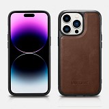 iCarer WMI14220718 iPhone 14 Pro Genuine Leather TPU Back Cover Dark Brown