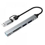 HC-77A 5 in 1 Type-C/USB to USB3.0 / USB2.0 / SD / TF Hub Docking Station for Laptop