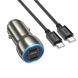 HOCO - Z48 car charger 2x Type C + cable Type C to Type C 40W metal gray