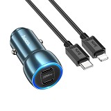 HOCO - Z48 car charger 2x Type C + cable Type C to iPhone Lightning 8-pin PD 40W sapphire blue