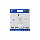 Prio Wall Adapter Charger GaN Power 35W PD PPS USB C+QC 3.0 USB A White