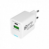 Prio Wall Adapter Charger GaN Power 45W PD PPS USB C+QC 3.0 USB A White